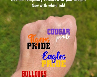 Custom School Pride Temporary Tattoos for football games - custom text for school, team, mascot, Team Spirit, School colors, cheer team