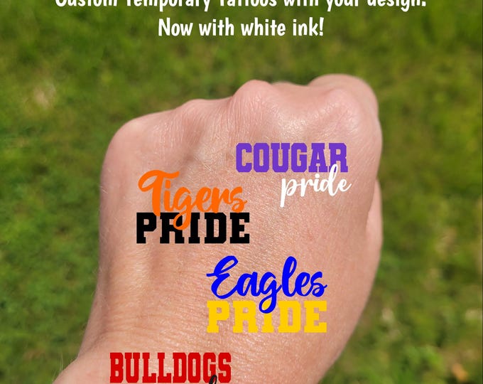 Custom School Pride Temporary Tattoos for football games - custom text for school, team, mascot, Team Spirit, School colors, cheer team