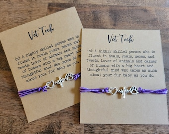 Vet tech charm bracelet, string bracelet with paw heartbeat charm, animal lover bracelet, pet parent gift, vet tech appreciation