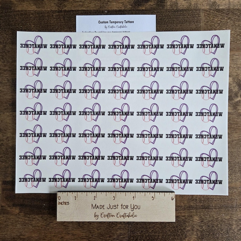 Custom Temporary Tattoos for football games - cheerleader tattoos with pom pom, football with heart, Team Spirit, School colors, High school heart w/ baseball