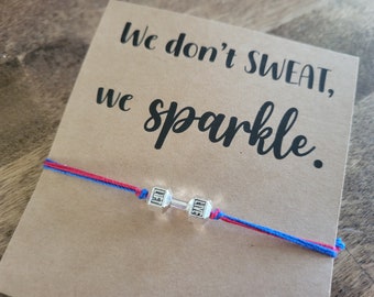 Barbell String bracelet or anklet - female empowerment, determination, birthday gift for her, exercise jewelry, dumbbell charm, workout gift