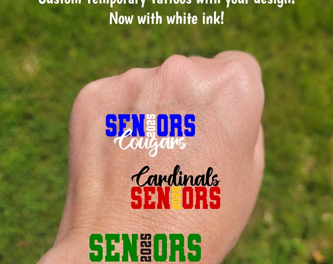 Custom Temporary Tattoos for Senior Night - Team Spirit, School colors, High School Class of 2025, graduation, senior sunset, senior sunrise
