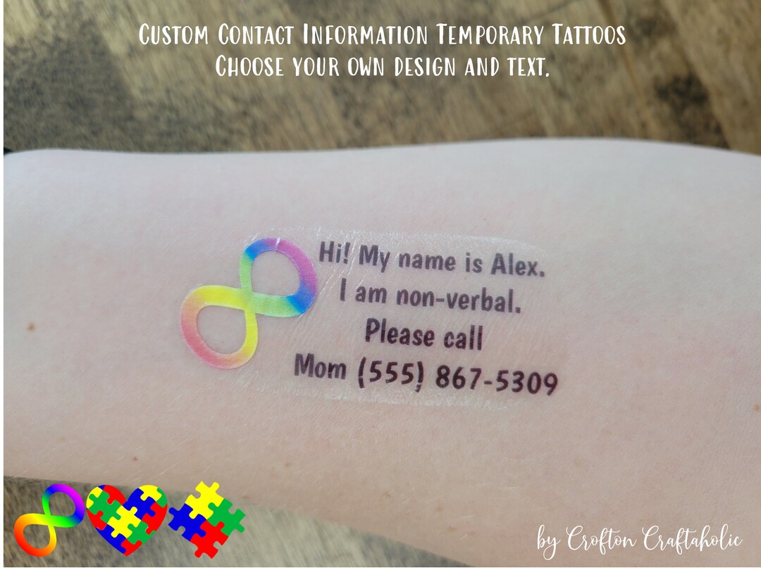Custom Temporary Contact Info Tattoos Name / Phone Number Etsy