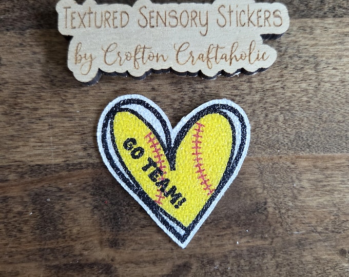Heart softball Textured Sensory Sticker, tactile fidget, fidget for calming, texture strips for neurodiversity, ADHD, autism, GO TEAM!