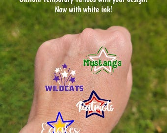 Custom Temporary Tattoos for football games - cheerleader tattoos with stars, Team Spirit, School colors, High school football, team mascot