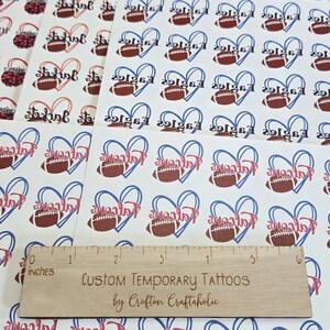 Custom Temporary Tattoos for football games - cheerleader tattoos with pom pom, football with heart, Team Spirit, School colors, High school image 13