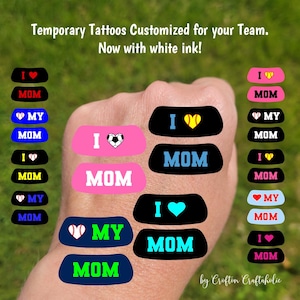 Mother&#39;s Day Custom Contoured Eye Black Temporary Tattoos - Team Spirit, I heart Mom, High school football fans, softball baseball tattoos