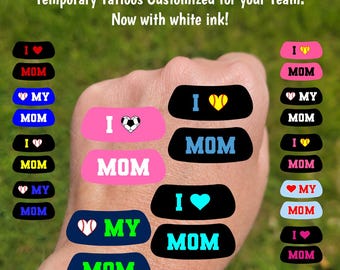 Mother's Day Custom Contoured Eye Black Temporary Tattoos - Team Spirit, I heart Mom, High school football fans, softball baseball tattoos