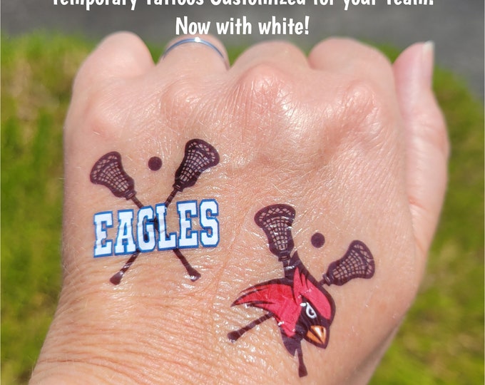 Custom Temporary Tattoos for Lacrosse Teams - Team Spirit, School Spirit, Birthday Party Favors, High school lacrosse fan essentials, club
