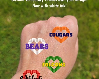 Custom Temporary Tattoos for track meets - track tattoos, heart running track, race track, Team Spirit, School mascot, custom text