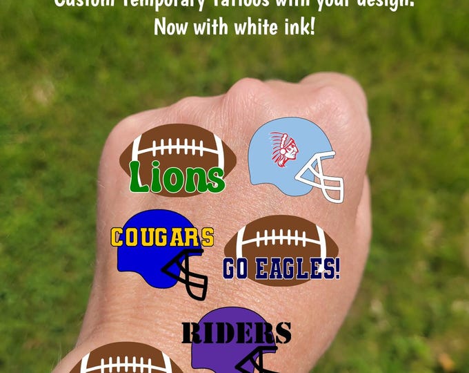 Custom Temporary Tattoos for football games - Team Spirit, School colors, Birthday Party Favors, High school football, football helmet