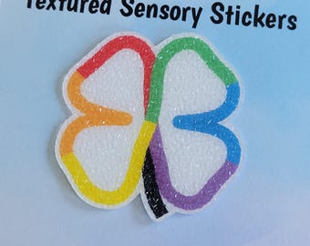 4 Leaf Clover Rainbow Infinity Textured Sensory Sticker, tactile fidget, fidget for calming, texture strips for neurodiversity, ADHD, autism