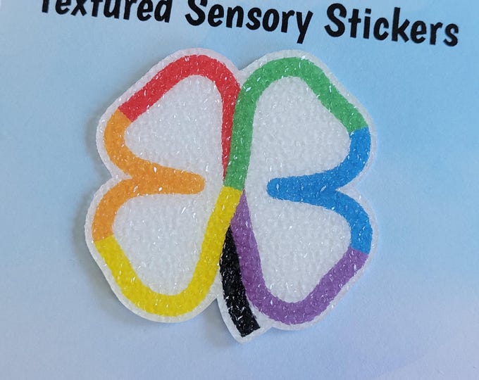 4 Leaf Clover Rainbow Infinity Textured Sensory Sticker, tactile fidget, fidget for calming, texture strips for neurodiversity, ADHD, autism