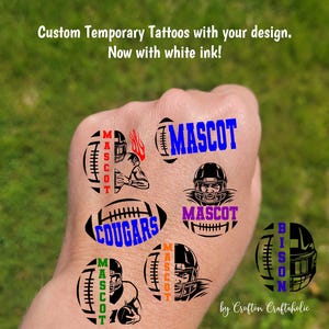 Custom Temporary Tattoos for football games - tattoos with helmet and football, Team Spirit, School colors, High school cheer team tattoos