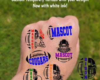 Custom Temporary Tattoos for football games - tattoos with helmet and football, Team Spirit, School colors, High school cheer team tattoos