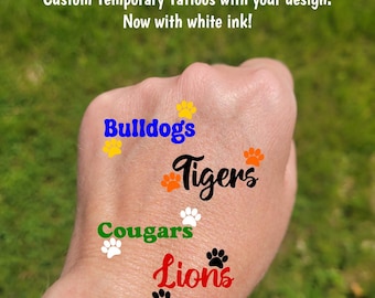 Custom Paw Print Temporary Tattoos - cheerleader tattoos for football games, tigers, panthers, bulldogs, wildcats, lions, cougars, mascot