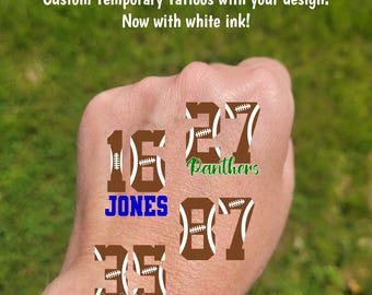Custom Temporary Tattoos for football games - football number tattoos, Team Spirit, School colors, football mom dad, senior night, memorial