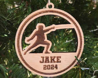 Personalized Fencing Christmas ornament - custom ornament for fencer, thank you gift for fencing instructor, ornament with fencer and foil