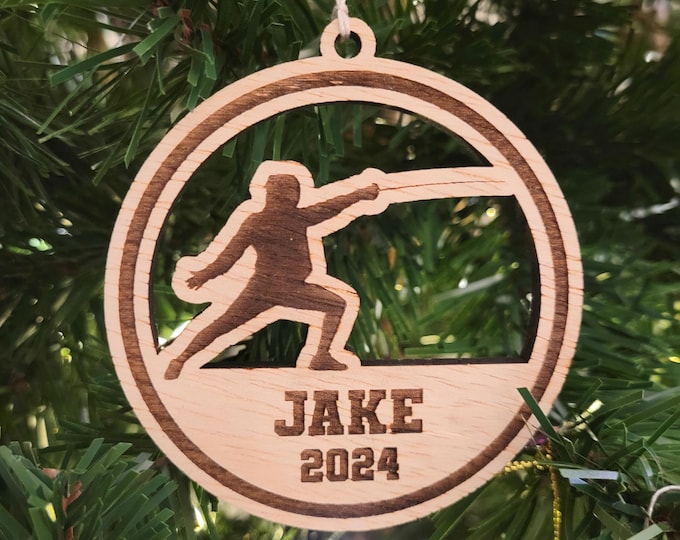 Personalized Fencing Christmas ornament - custom ornament for fencer, thank you gift for fencing instructor, ornament with fencer and foil