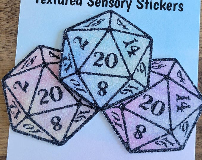 D20 Textured Sensory Sticker, tactile fidget for calming, texture strips for neurodiversity, ADHD, autism, dungeons and dragons, D&D