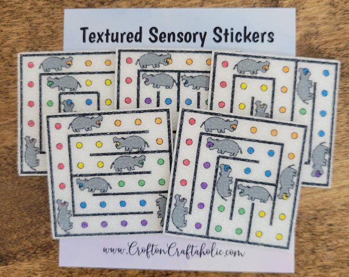 Hippopotamus Maze Textured Sensory Sticker, tactile fidget, fidget for calming, textured strips for neurodiversity, fidget sticker, stimming