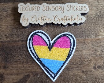 Pan Pride Heart Textured Sensory Sticker - LGBTQ+ Pride flag, tactile fidget for calming, texture strips for neurodiversity, ADHD, autism