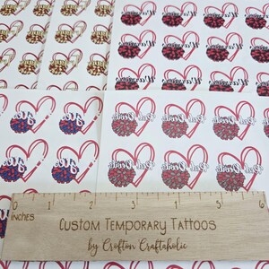 Custom Temporary Tattoos for football games - cheerleader tattoos with pom pom, football with heart, Team Spirit, School colors, High school image 12