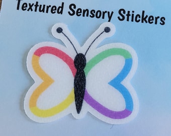 Butterfly Rainbow Infinity Textured Sensory Sticker, tactile fidget, fidget for calming, texture strips for neurodiversity, ADHD, autism