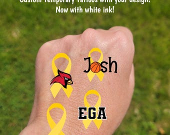 Custom Temporary Tattoos for Suicide Prevention - Yellow Ribbon tattoos, Childhood Cancer Awareness, temporary tattoos high school sports