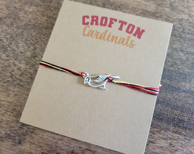 Crofton Cardinals charm bracelet and gift card - adjustable bracelet or anklet, cardinal charm bracelet, Crofton High School swag gift