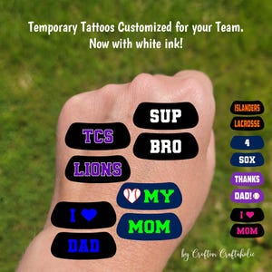 Custom Contoured Eye Black Temporary Tattoos - Team Spirit, Birthday Party Favors, High school football fans, lacrosse softball baseball