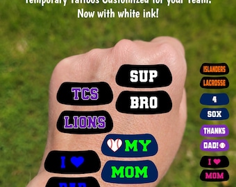 Custom Contoured Eye Black Temporary Tattoos - Team Spirit, Birthday Party Favors, High school football fans, lacrosse softball baseball