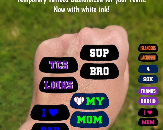 Custom Contoured Eye Black Temporary Tattoos - Team Spirit, Birthday Party Favors, High school football fans, lacrosse softball baseball