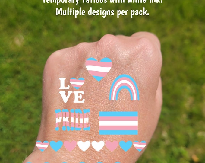 Temporary Tattoos for Pride parades and events - Transgender pride temporary tattoos, LGBTQ+ Ally, Trans Flag hearts and rainbows