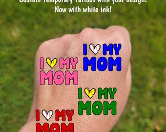 Custom Temporary Tattoos for Mother's Day - baseball or softball heart with MOM, I love my MOM, Team colors, travel tournament, baseball mom