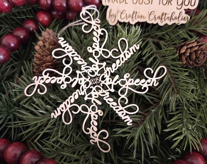 Freedom of Speech Christmas ornament - Freedom of Speech Flake, Prodemocracy Christmas gift, Political ornament, Anti-Trump, First Amendment