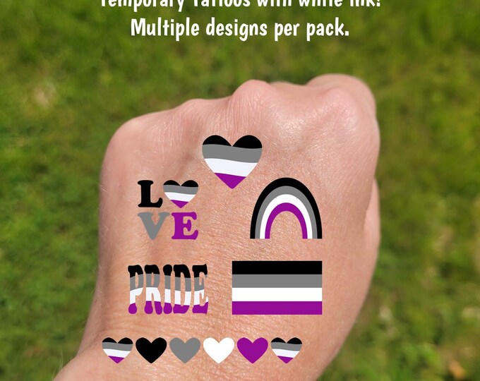Temporary Tattoos for Pride parades and events - Asexual pride temporary tattoos, LGBTQ+ Ally, Asexual Flag hearts and rainbows, love