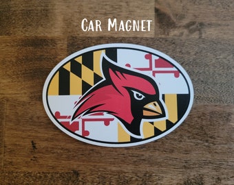 Indoor/Outdoor Crofton Cardinals with MD flag magnet, 4 inch wide, Crofton High School, car magnet, weatherproof, MD flag