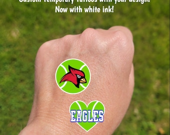 Custom Temporary Tattoos for Tennis Teams - Team Spirit, School Colors, Birthday Party Favors, High school tennis, tennis fan essentials
