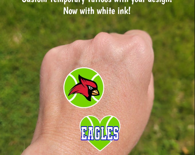 Custom Temporary Tattoos for Tennis Teams - Team Spirit, School Spirit, Birthday Party Favors, High school tennis, tennis fan essentials