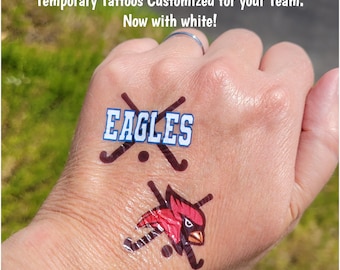 Custom Temporary Tattoos for Field Hockey Teams - Team Spirit, School Spirit, Birthday Party Favors, High school field hockey fan essentials