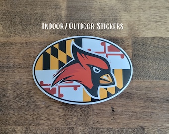 Indoor/Outdoor Crofton Cardinals with MD flag sticker, 4 inch wide, Crofton High School, car sticker, vehicle decal, bumper sticker, MD flag