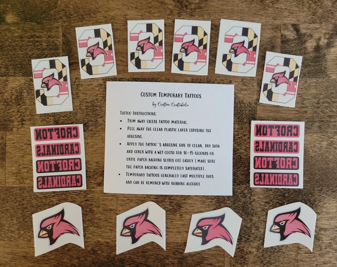 Crofton Cardinals temporary tattoos - Crofton High School Cardinals, cardinal mascot, Crofton C, football lacrosse field hockey soccer