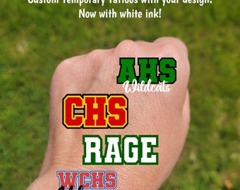 Custom Temporary Tattoos for football games - custom retro text for school, team, mascot, Team Spirit, School colors, High school cheer team