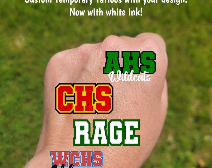 Custom Temporary Tattoos for football games - custom retro text for school, team, mascot, Team Spirit, School colors, High school cheer team