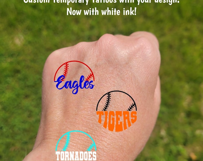Custom Temporary Tattoos for Softball / Baseball / Tee ball - Team Spirit, School Spirit, Birthday Party Favors, High school fan essentials