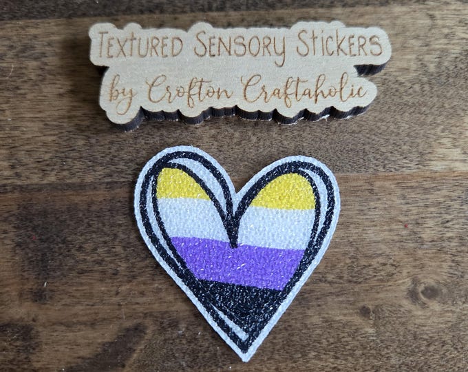 Nonbinary Pride Heart Textured Sensory Sticker - LGBTQ+ Pride, tactile fidget for calming, texture strips for neurodiversity, ADHD, autism
