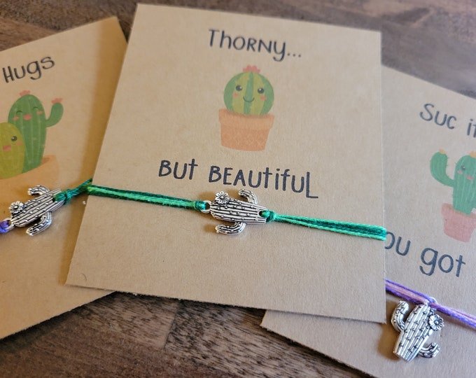 Cactus charm bracelet, succulent string charm bracelet, adjustable stacking bracelet, succulent gift for girl, gift tween, cactus jewelry