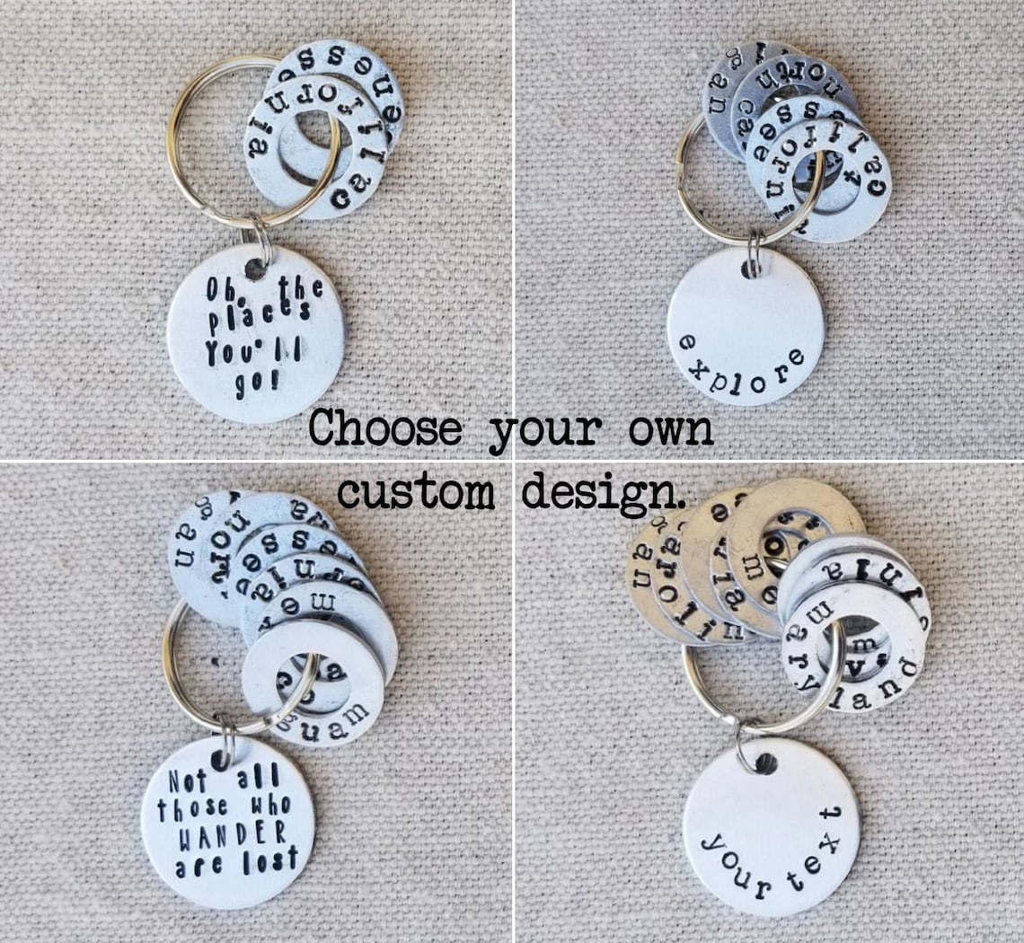 Custom Hand Stamped Keychains with tokens for travelers and Etsy