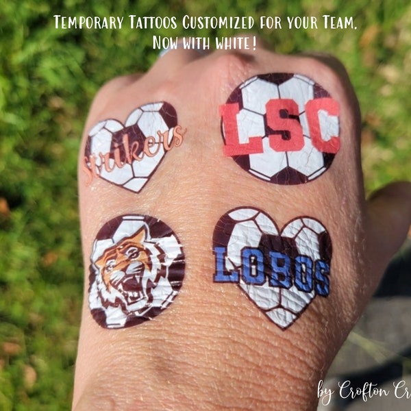 Custom Temporary Tattoos for Soccer Teams - Team Spirit, School Spirit, Birthday Party Favors, High school soccer, football fan essentials